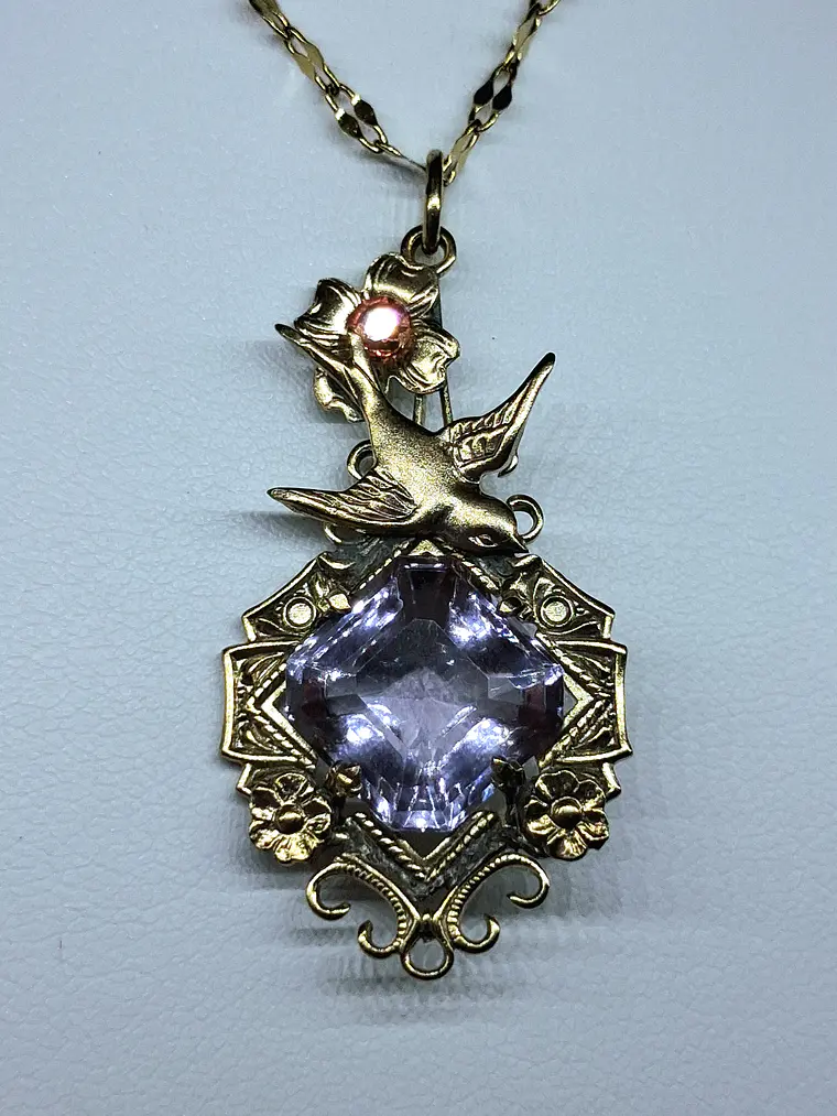 Beautiful, Victorian inspired Alexandrite & pink Uranium glass pendant   #Bp028 4
