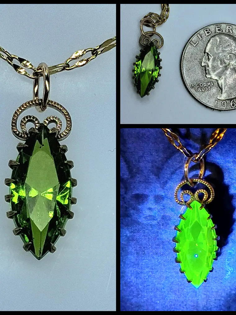Delicate Tourmaline green Uranium glass pendant   #Bp029 1