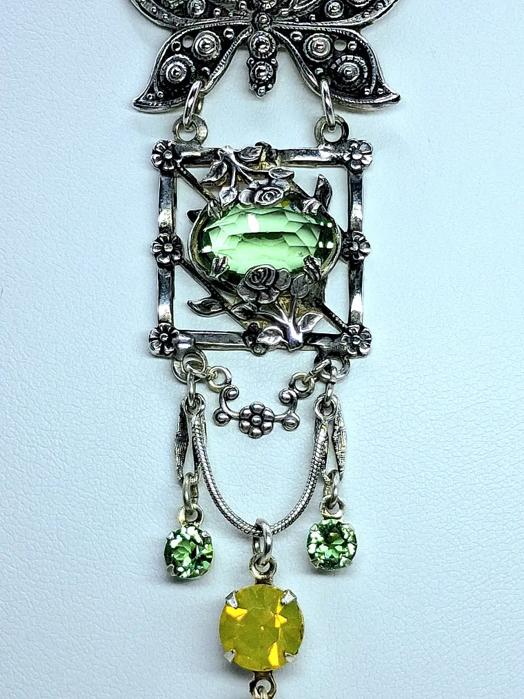Whimsical Butterfly necklace, loaded with Uranium glass, Silver Plated #Bn031 3