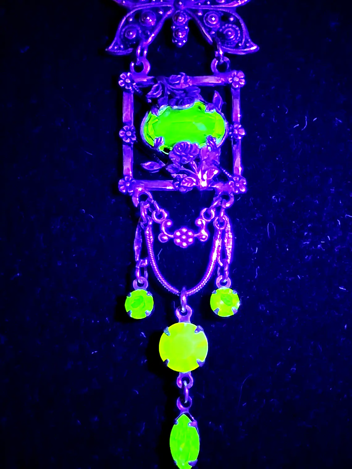 Whimsical Butterfly necklace, loaded with Uranium glass, Silver Plated #Bn031 5
