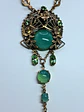 Drippy gold-plated Art Nouveau, Green opal Uranium glass necklace #Bn032 - thumbnail 2
