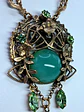 Drippy gold-plated Art Nouveau, Green opal Uranium glass necklace #Bn032 - thumbnail 3