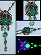 Drippy gold-plated Art Nouveau, Green opal Uranium glass necklace #Bn032 - thumbnail 1