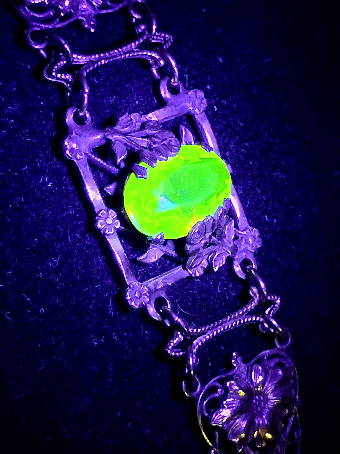 Amazing gold-plated Art Nouveau, Yellow topaz Uranium glass bracelet   #Bb034 5