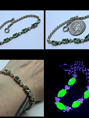 Contemporary, Rhodium-plated  5ct Apple green Uranium glass bracelet -        #Bb035