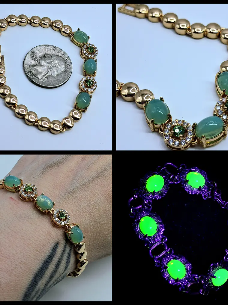 Elegant Rose gold plated, Green opal Uranium glass bracelet -           Bb036 1