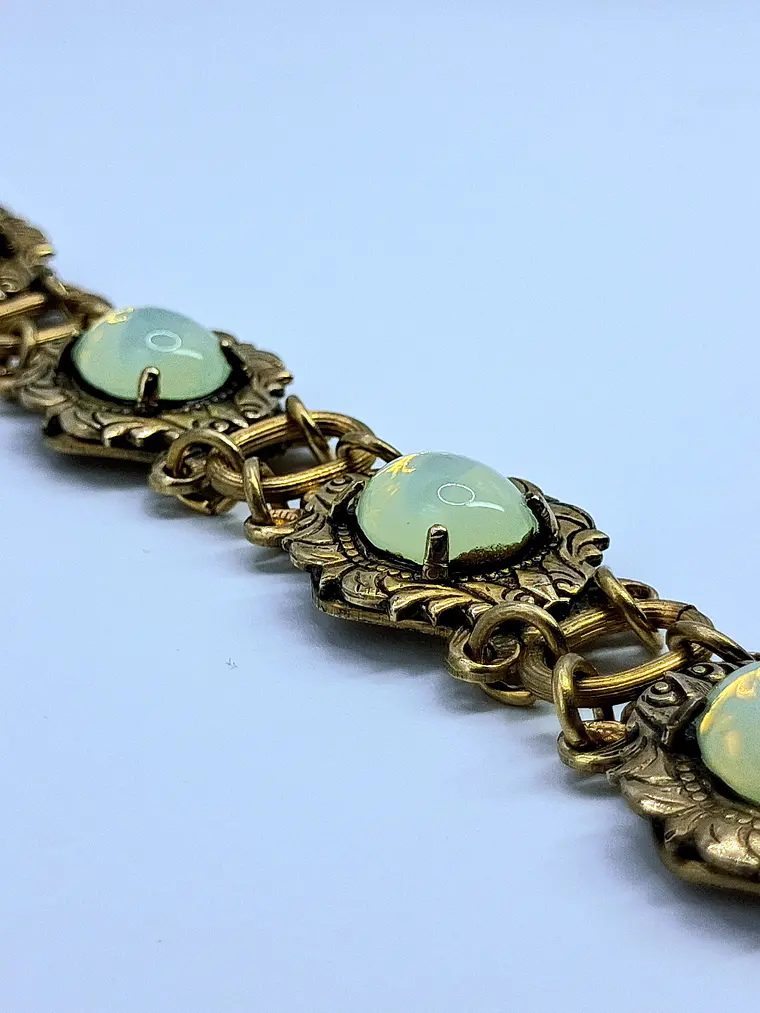 Victorian style, gold plated Uranium glass link Bracelet   #Bb037 3