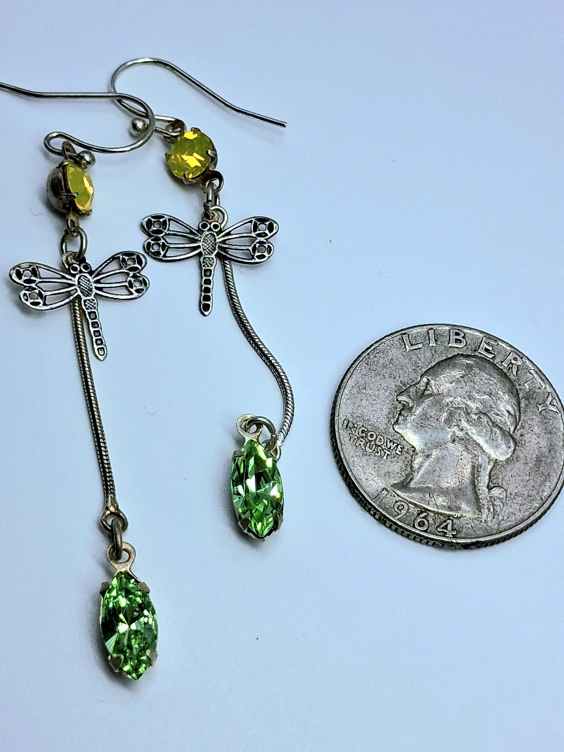 Long, Whimsical ☢ UG, Silver plated Dragonfly earrings #be038 3