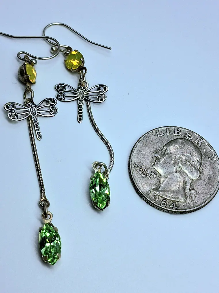 Long, Whimsical ☢ UG, Silver plated Dragonfly earrings #be038 3