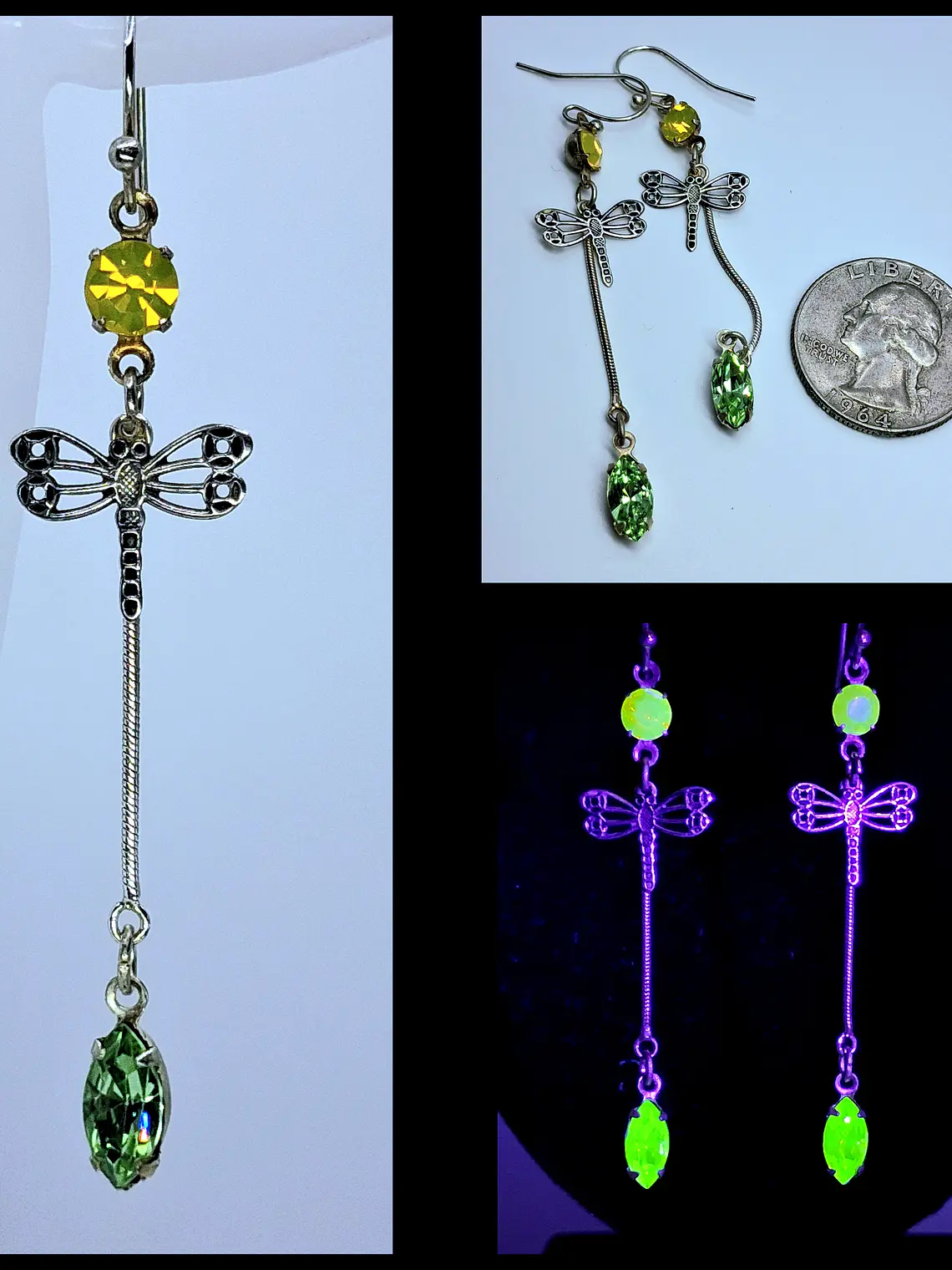 Long, Whimsical ☢ UG, Silver plated Dragonfly earrings #be038 1