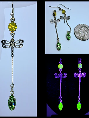 Long, Whimsical ☢ UG, Silver plated Dragonfly earrings #be038