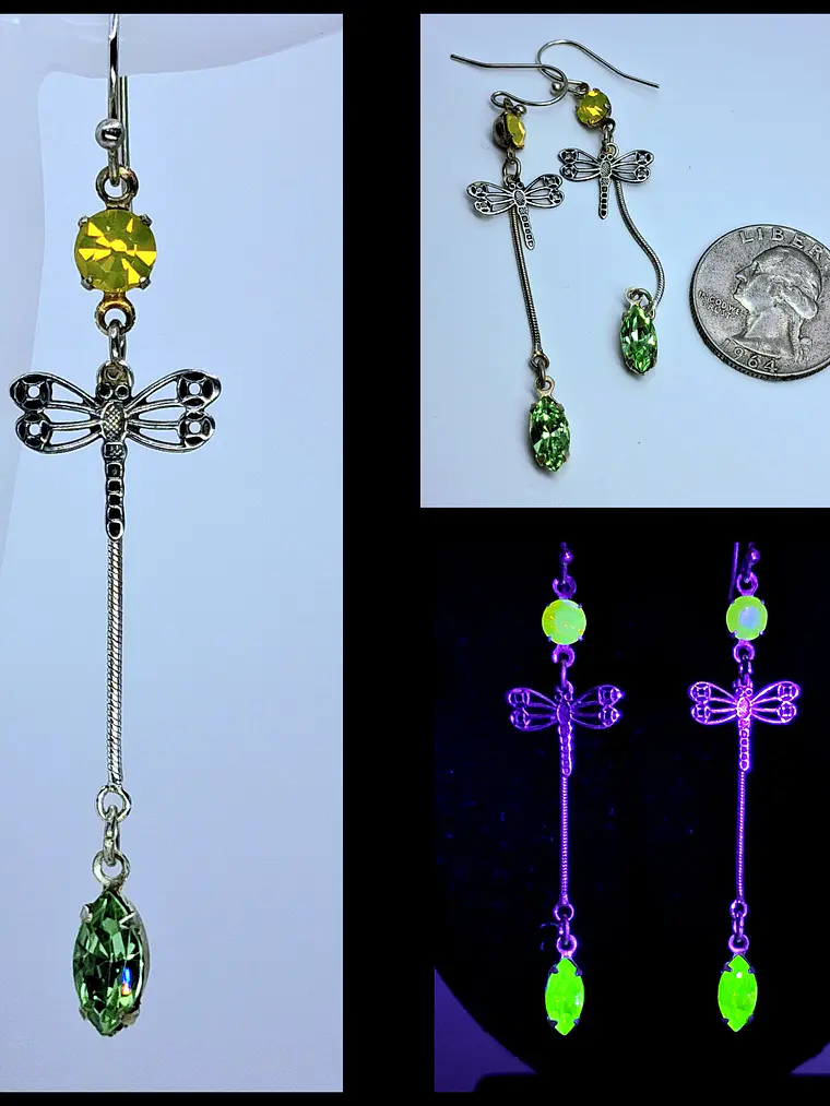 Long, Whimsical ☢ UG, Silver plated Dragonfly earrings #be038 1
