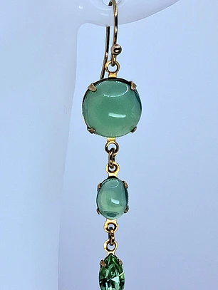 Vintage inspired, 14k Gold-plated Green opal & Peridot  UG earrings #be039