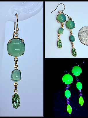 Vintage inspired, 14k Gold-plated Green opal & Peridot  UG earrings #be039