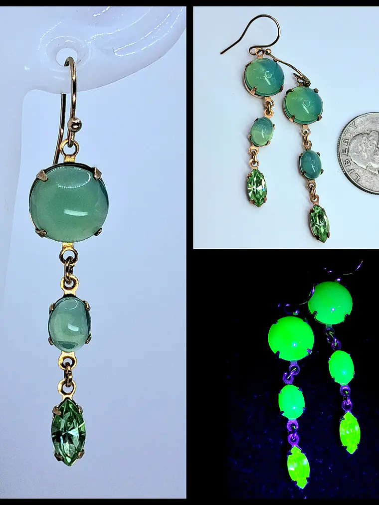 Vintage inspired, 14k Gold-plated Green opal & Peridot  UG earrings #be039 1