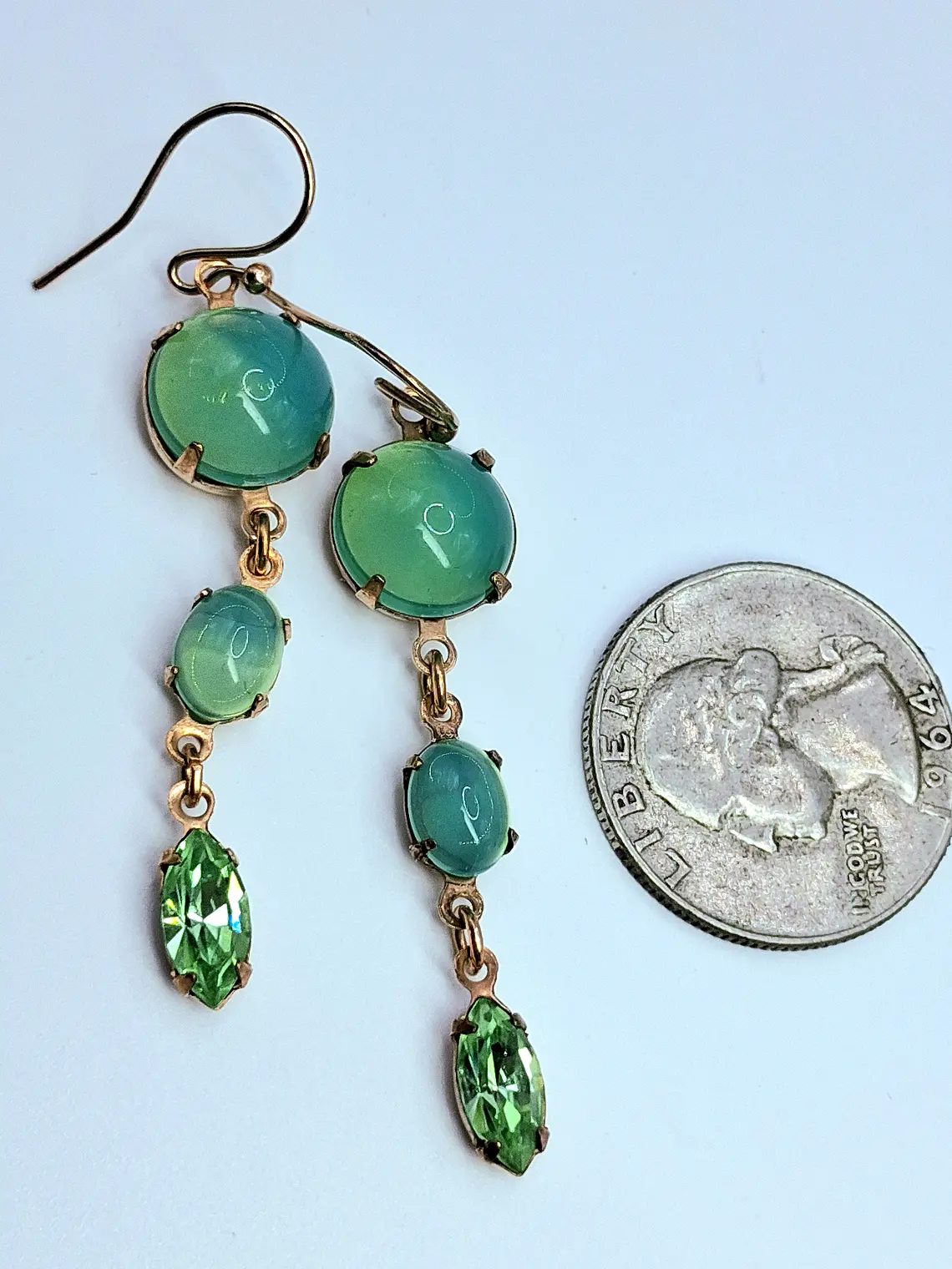 Vintage inspired, 14k Gold-plated Green opal & Peridot  UG earrings #be039 3