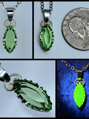 Delicate silver-plated, Green apple Uranium glass pendant -       bp040