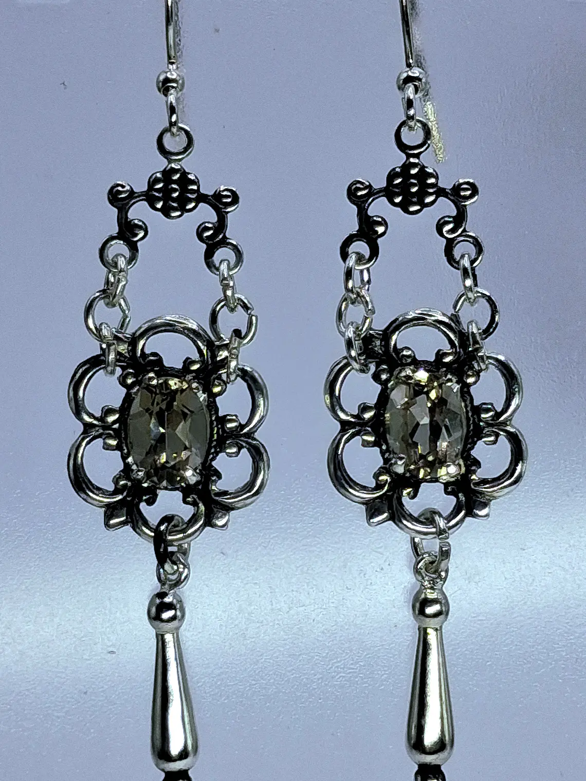 Vintage style, silver-plated Smoky citrine dangle/drop earrings -      #Be041 4