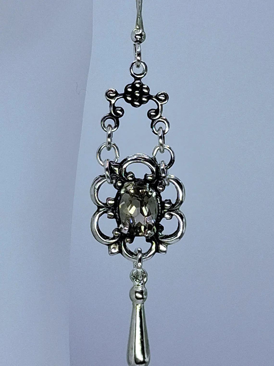 Vintage style, silver-plated Smoky citrine dangle/drop earrings -      #Be041 2