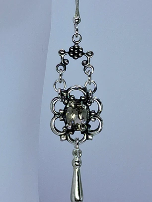 Vintage style, silver-plated Smoky citrine dangle/drop earrings -      #Be041
