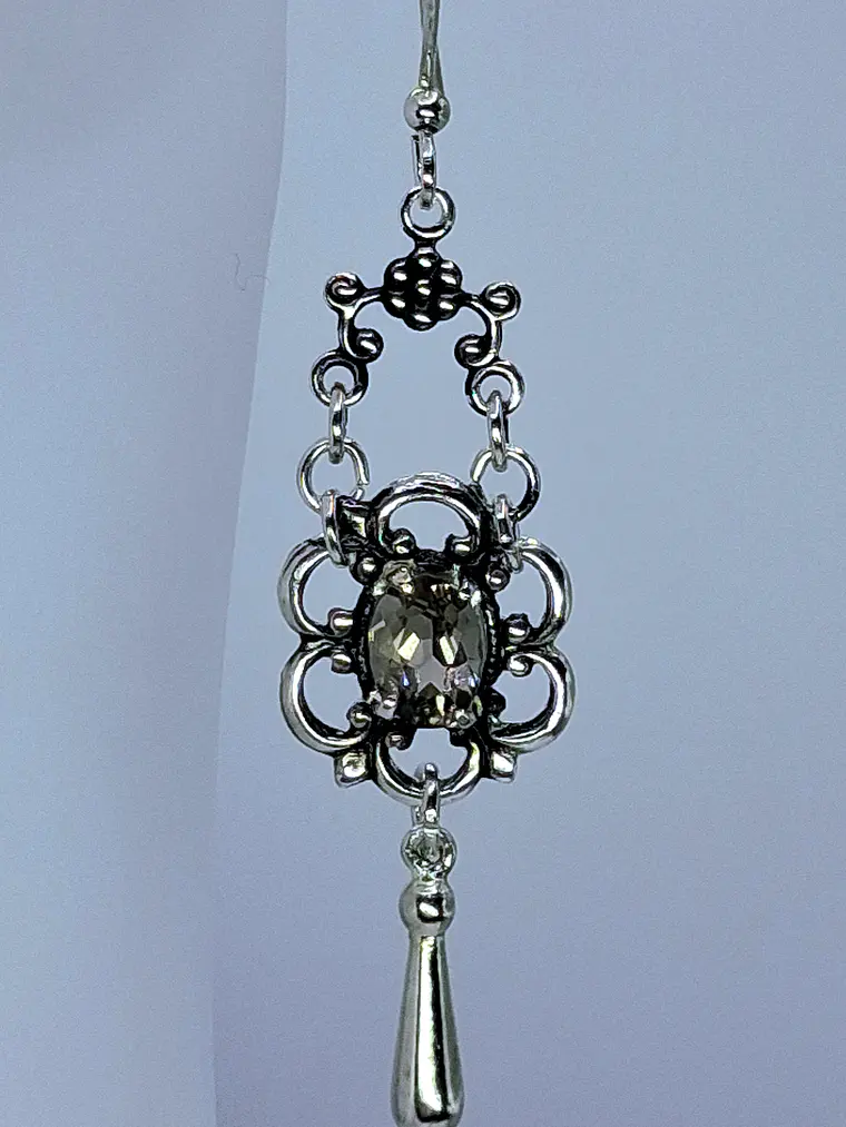 Vintage style, silver-plated Smoky citrine dangle/drop earrings -      #Be041 2