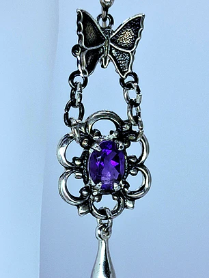 Delicate and Whimsical, Silver plated Butterfly and amethyst earrings -       #Be042