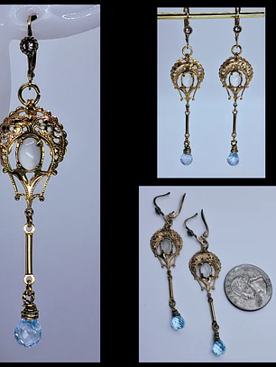 Ellegant Gold plated Moonstone and blue topaz earrings -       Be043