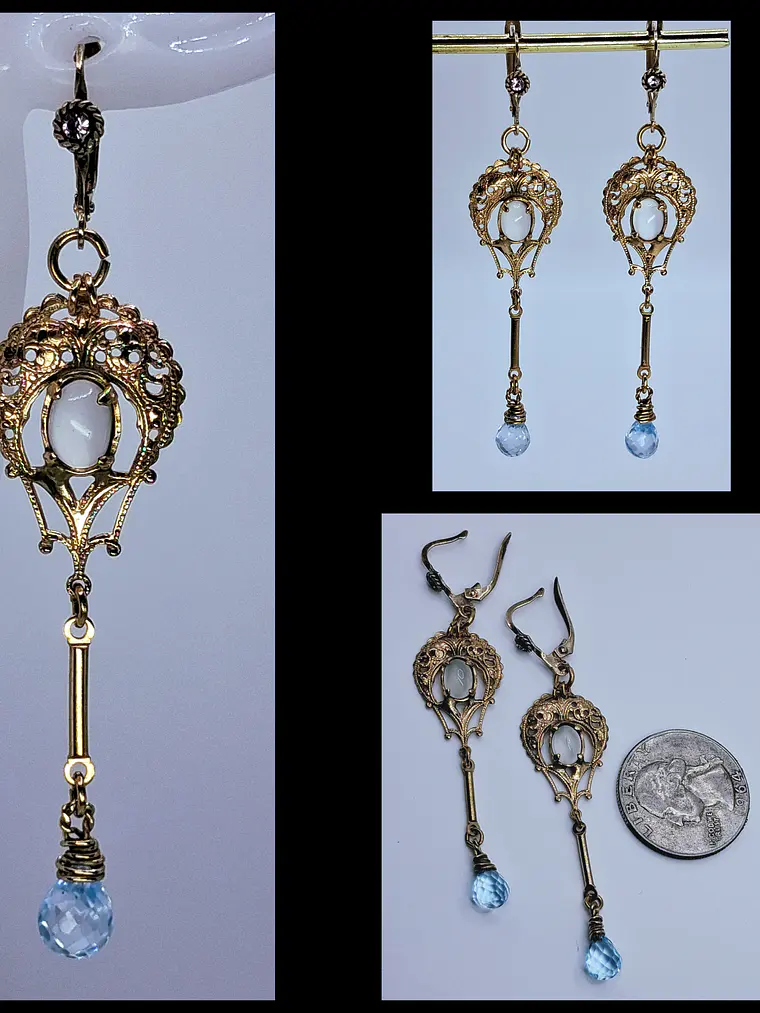 Ellegant Gold plated Moonstone and blue topaz earrings -       Be043 1