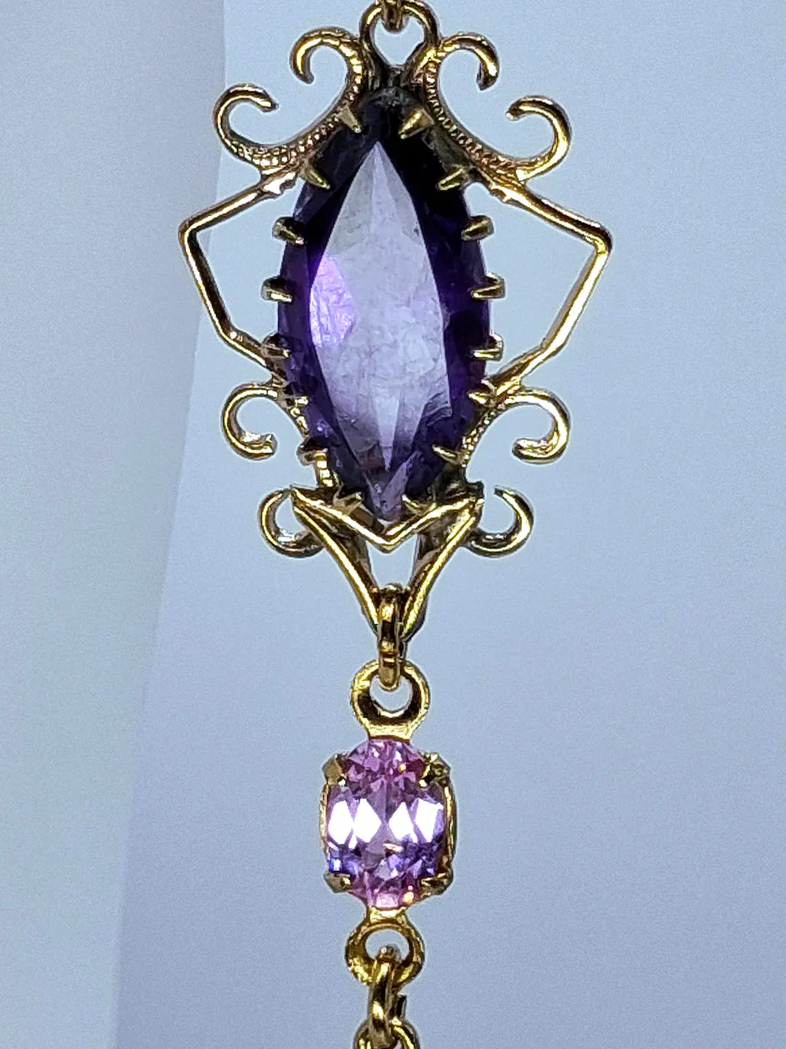Stunning gold plated Amethyst and Pink Sapphire earrings  #Be044 2