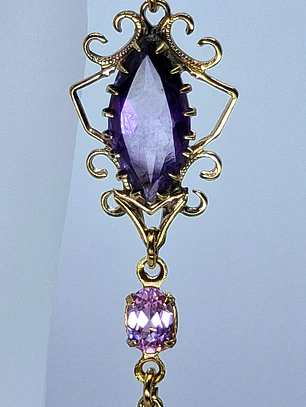 Stunning gold plated Amethyst and Pink Sapphire earrings  #Be044
