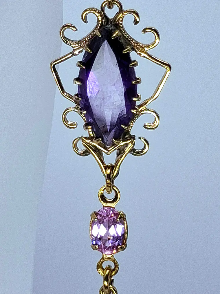 Stunning gold plated Amethyst and Pink Sapphire earrings  #Be044 2