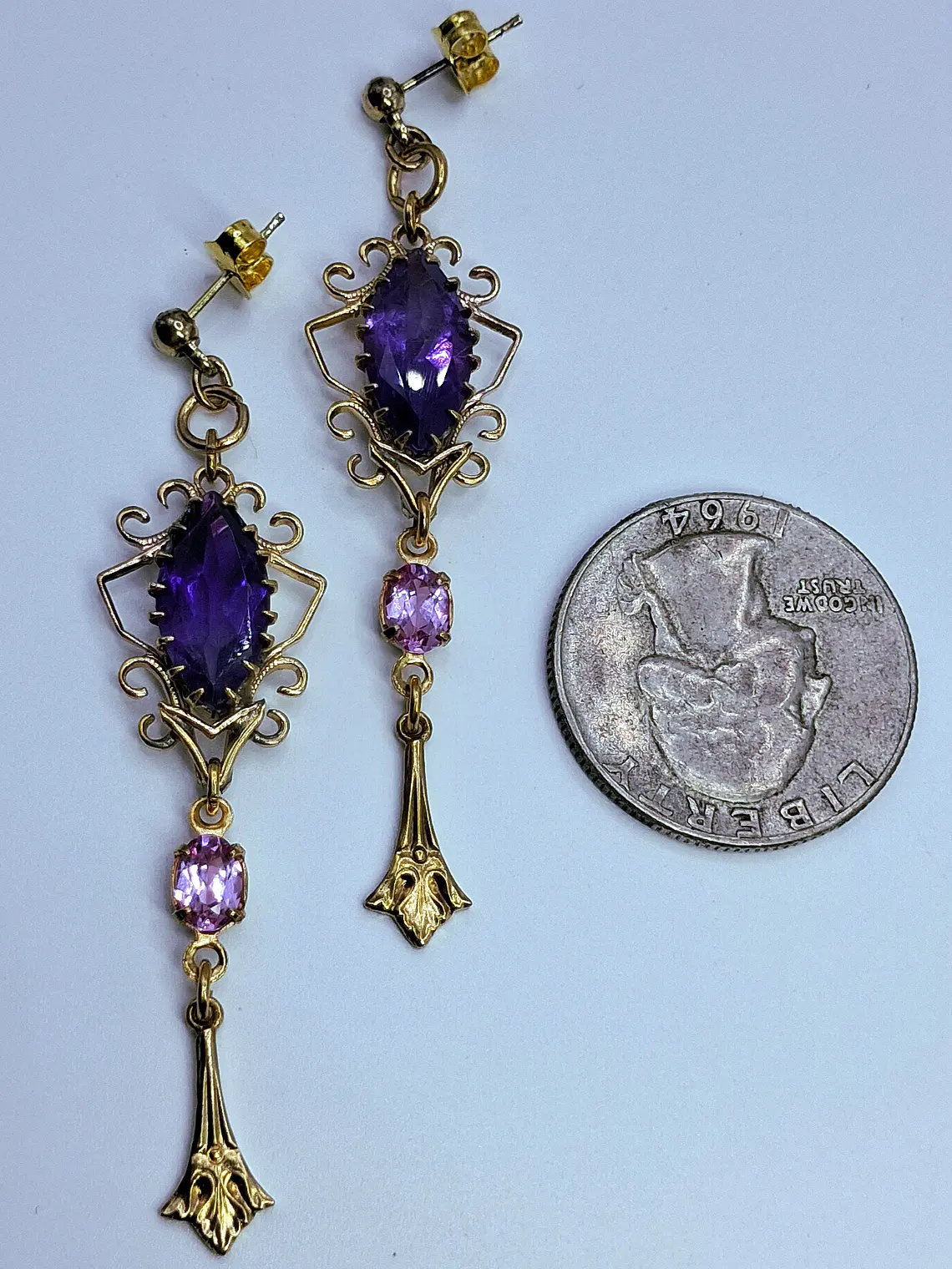 Stunning gold plated Amethyst and Pink Sapphire earrings  #Be044 3