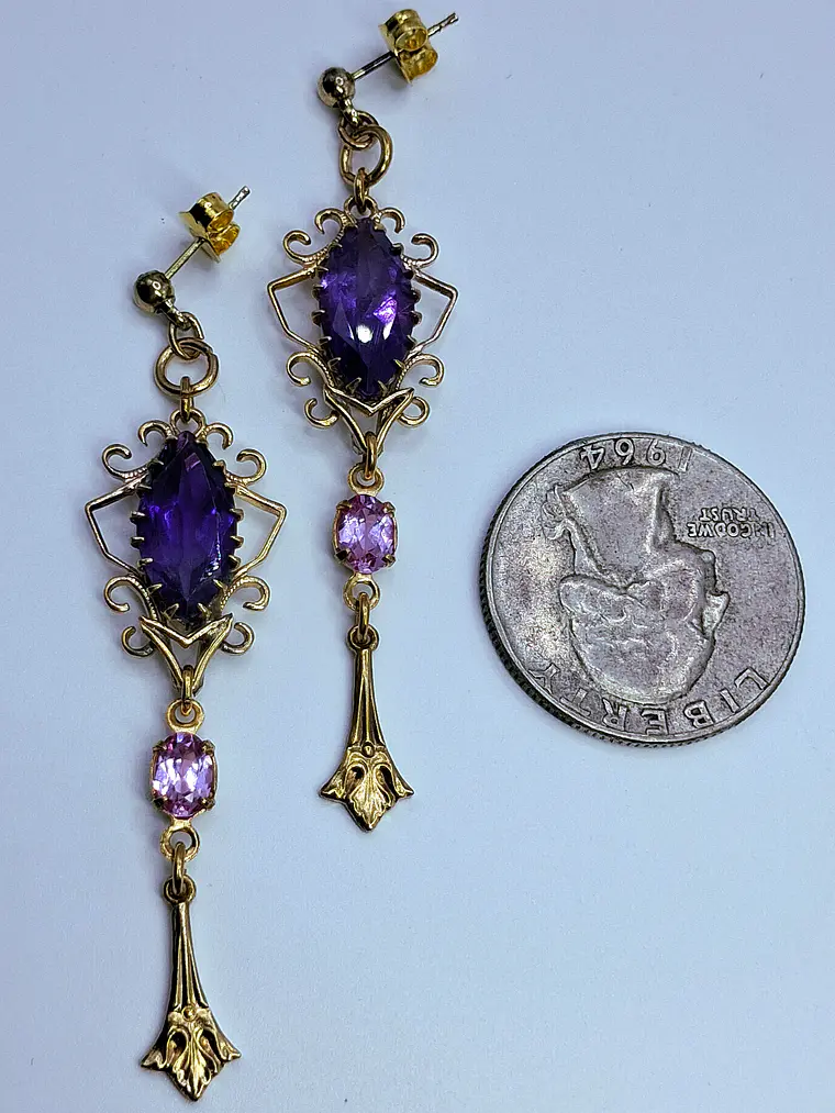 Stunning gold plated Amethyst and Pink Sapphire earrings  #Be044 3