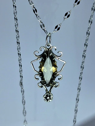 Silver plated, Victorian style Smoky quartz pendant #Bp002