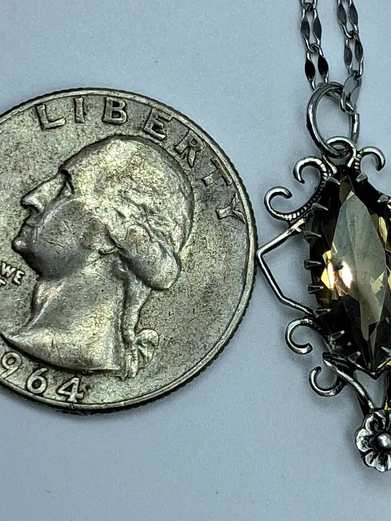 Silver plated, Victorian style Smoky quartz pendant #BN002 4