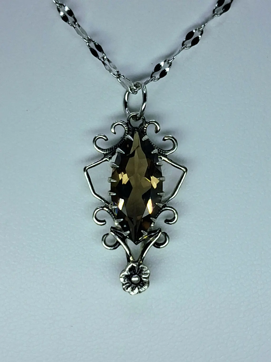 Silver plated, Victorian style Smoky quartz pendant #BN002 3