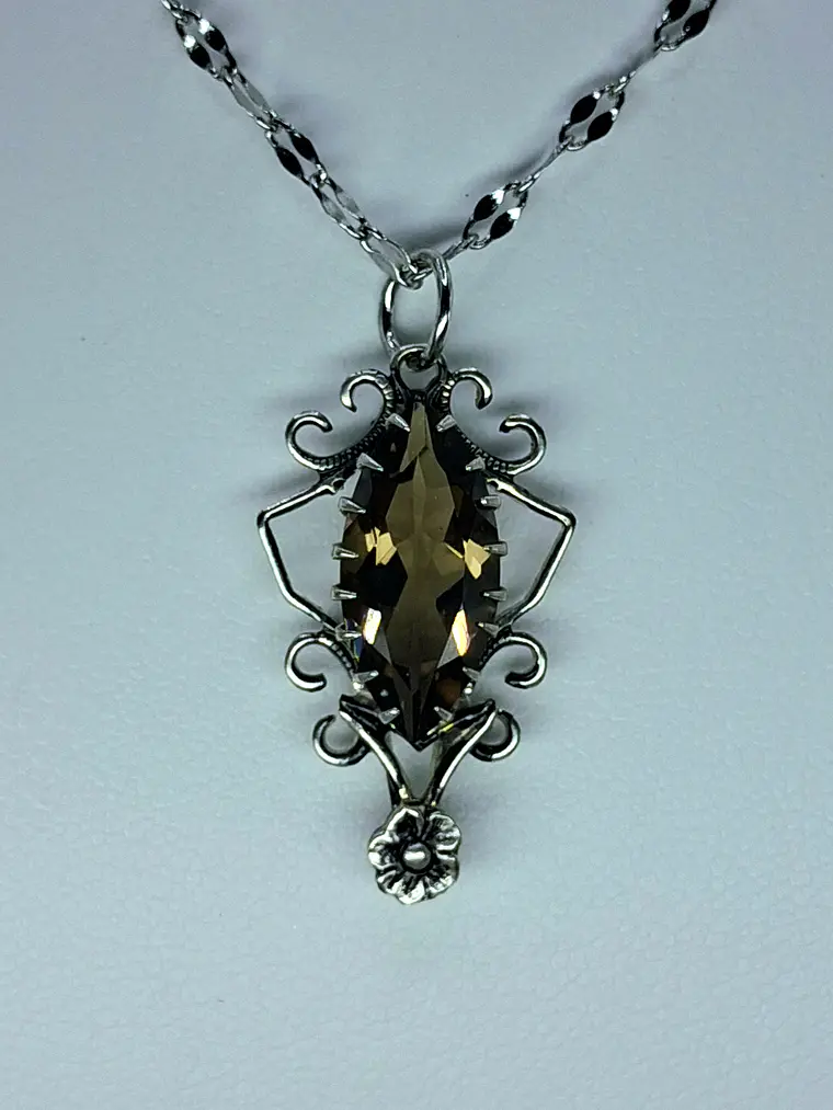 Silver plated, Victorian style Smoky quartz pendant #BN002 3