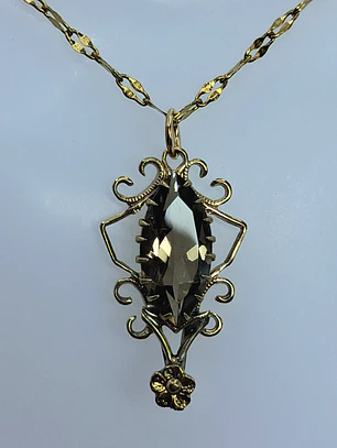 Gold-plated, Victorian style Smoky quartz pendant #Bp014