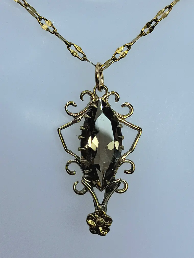 Gold-plated, Victorian style Smoky quartz pendant #Bp014 2