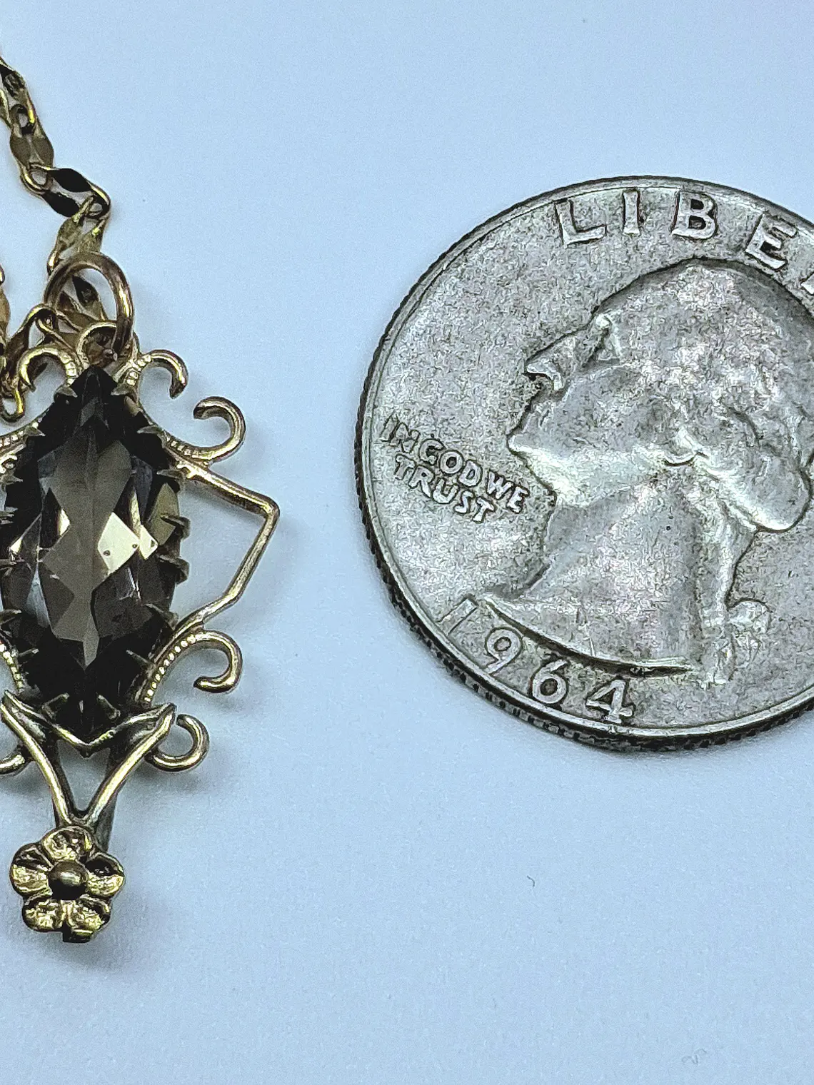 Gold-plated, Victorian style Smoky quartz pendant #Bp014 3