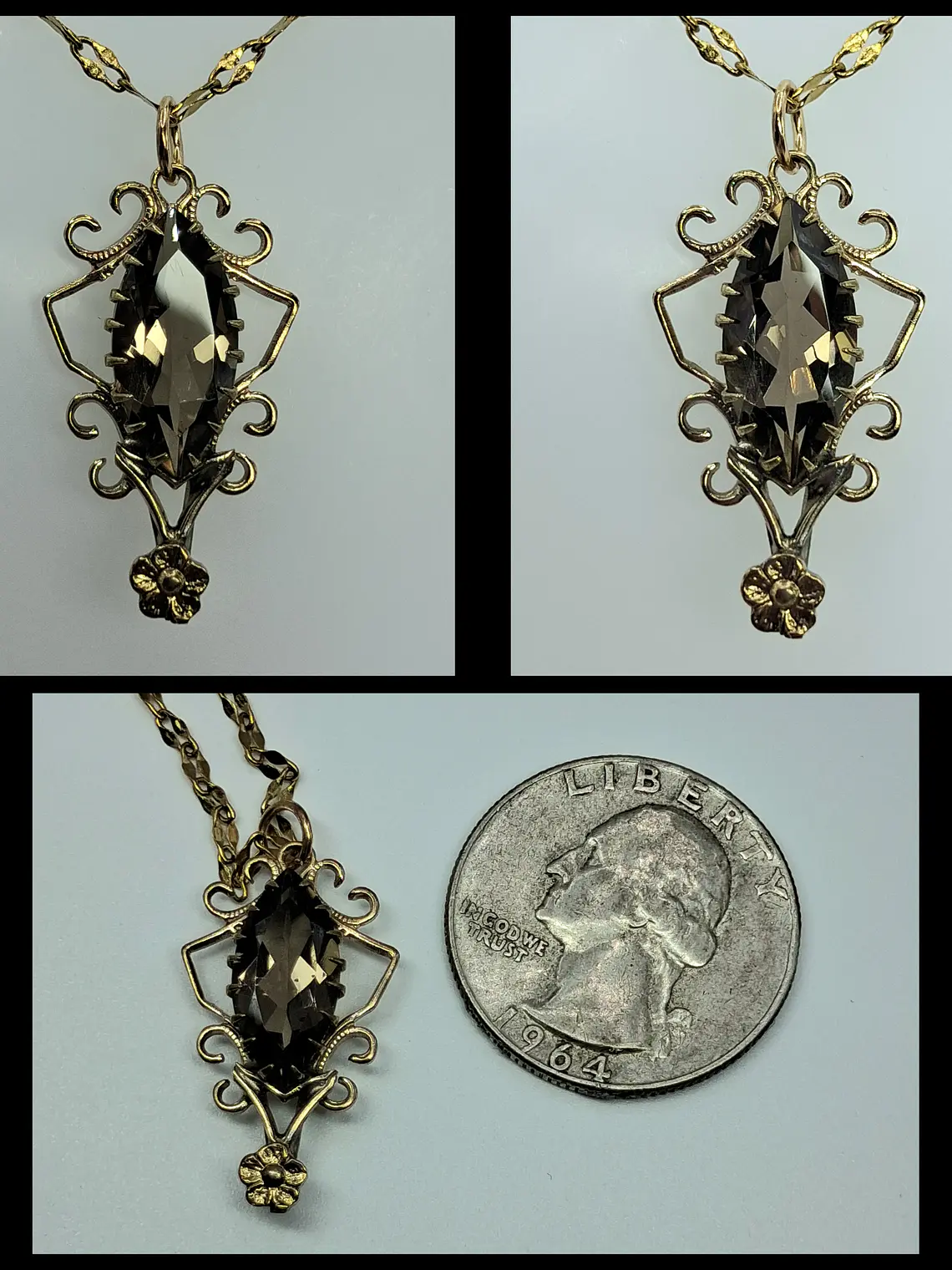 Gold-plated, Victorian style Smoky quartz pendant #Bp014 4