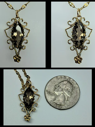 Gold-plated, Victorian style Smoky quartz pendant -       #Bp014