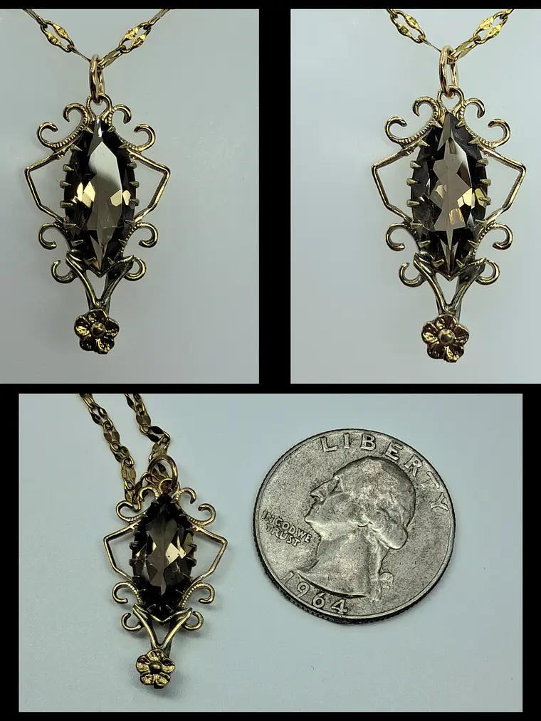 Gold-plated, Victorian style Smoky quartz pendant #Bp014 4