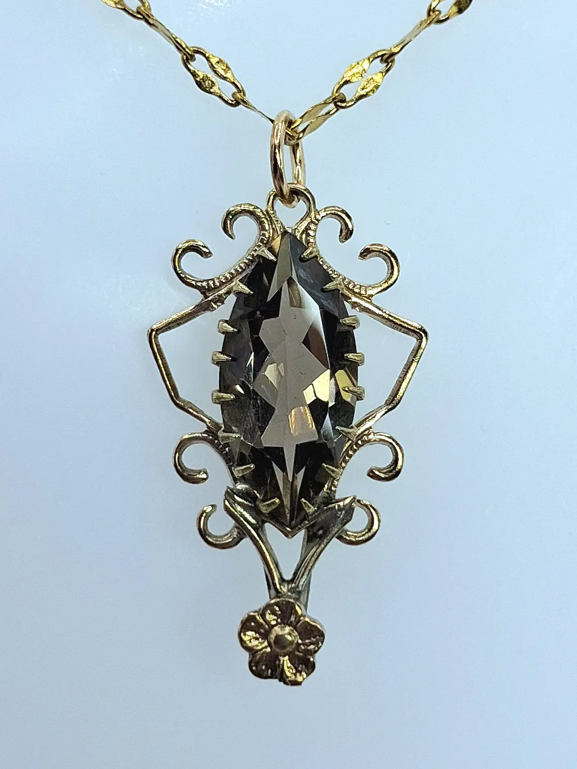 Gold-plated, Victorian style Smoky quartz pendant #Bp014 1