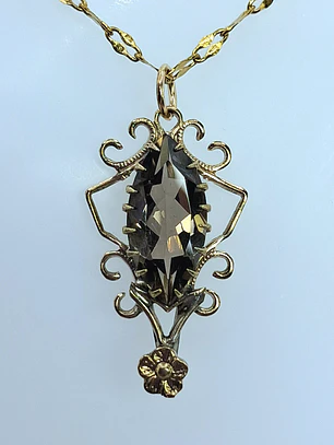 Gold-plated, Victorian style Smoky quartz pendant #Bp014