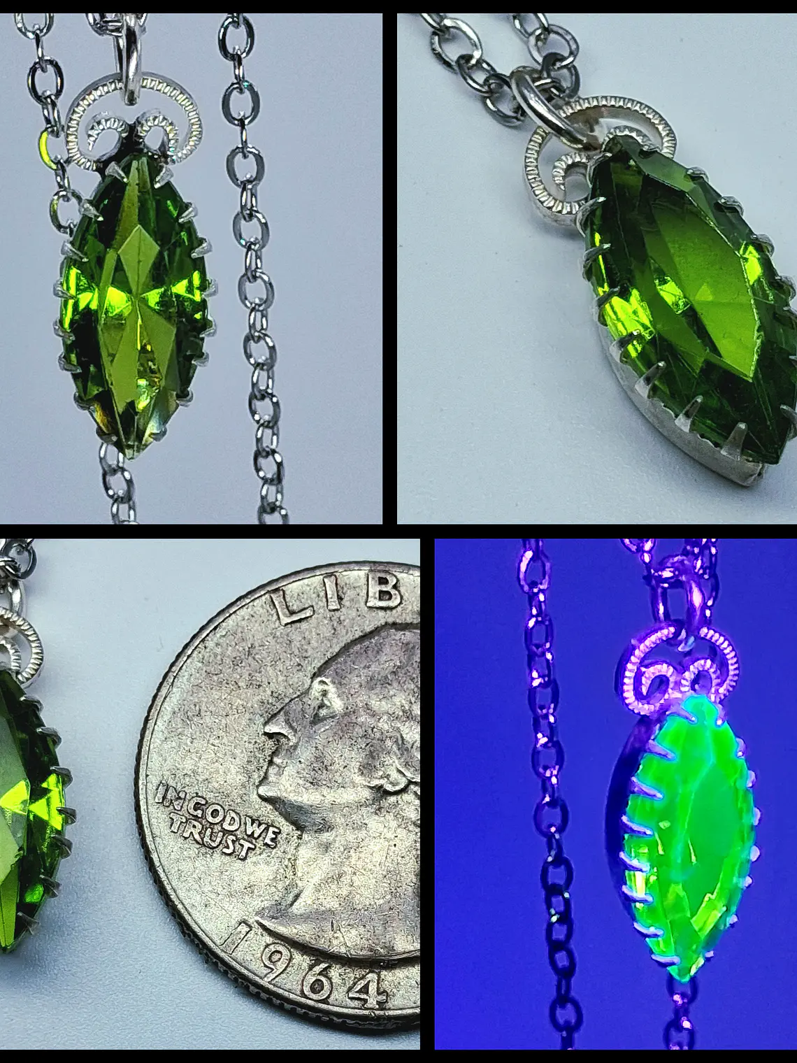 Delicate Tourmaline green Uranium glass pendant -        #Bp045 1