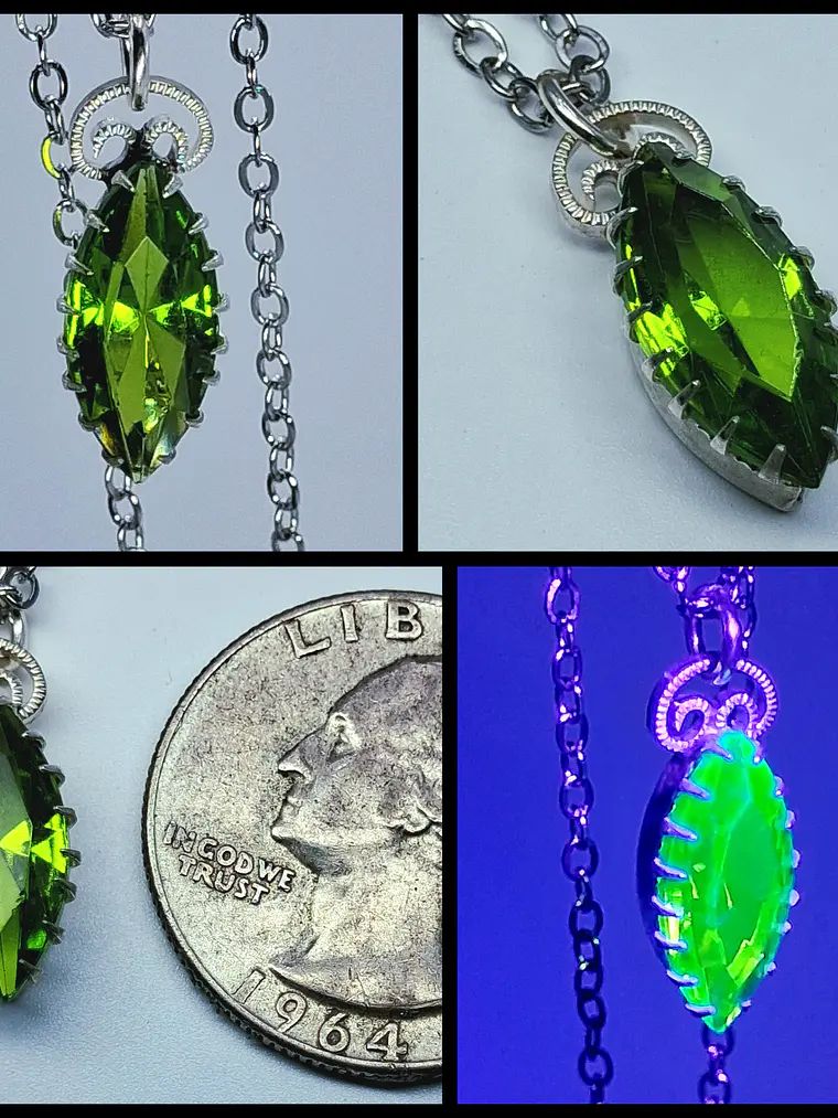 Delicate Tourmaline green Uranium glass pendant -        #Bp045 1