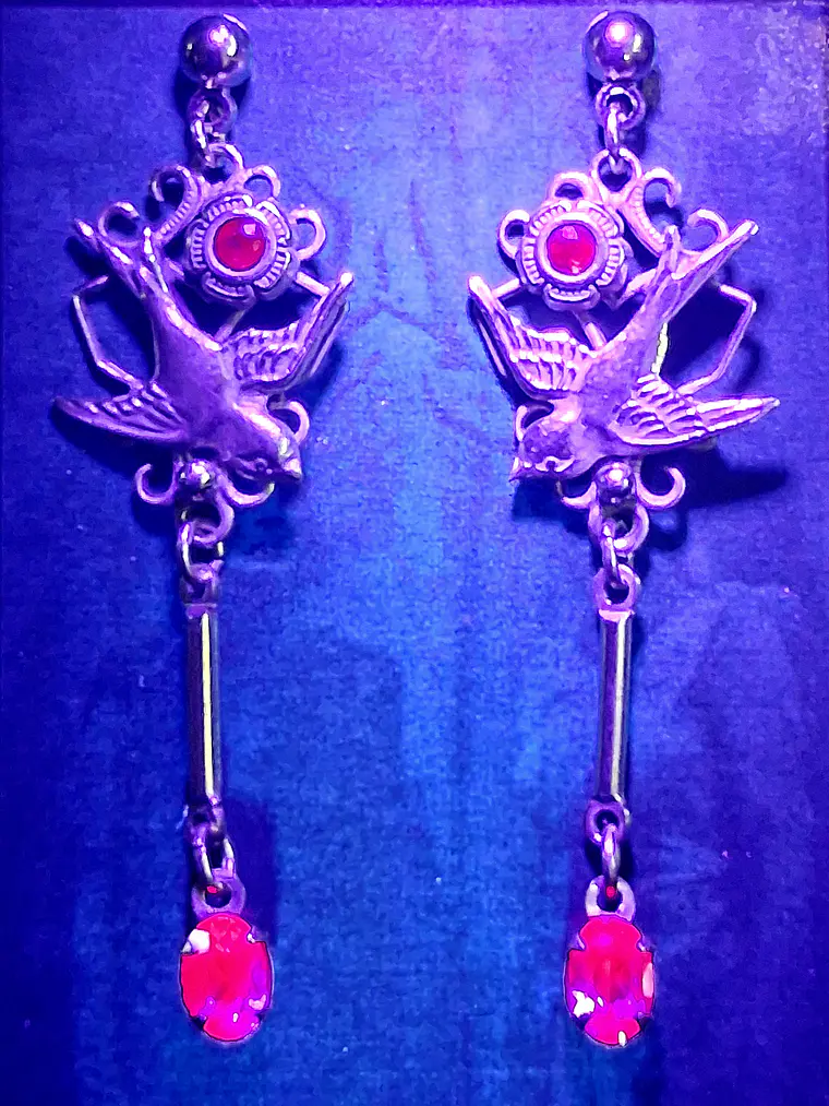 Victorian Lovebirds Ruby and pink Sapphire earrings -       #Be046 4