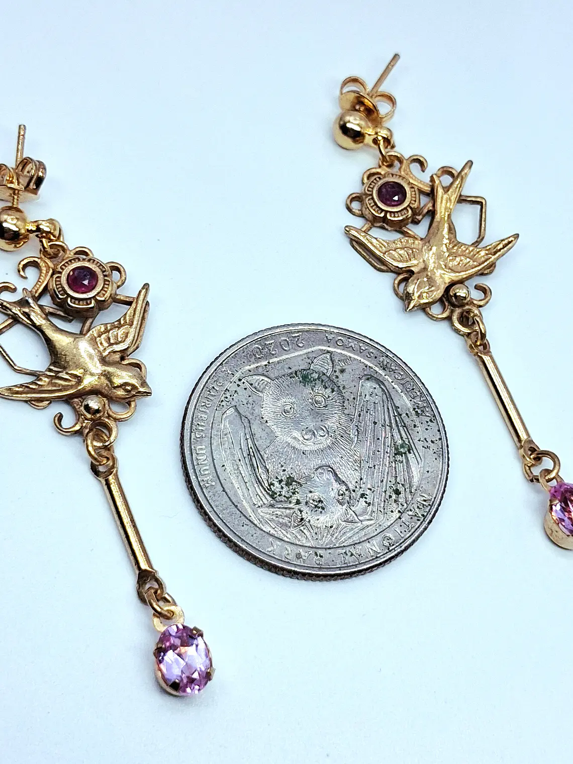 Victorian Lovebirds Ruby and pink Sapphire earrings -       #Be046 3