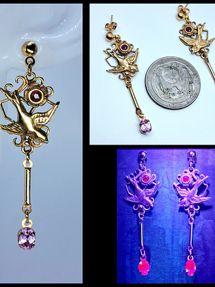 Victorian Lovebirds Ruby and pink Sapphire earrings -       #Be046